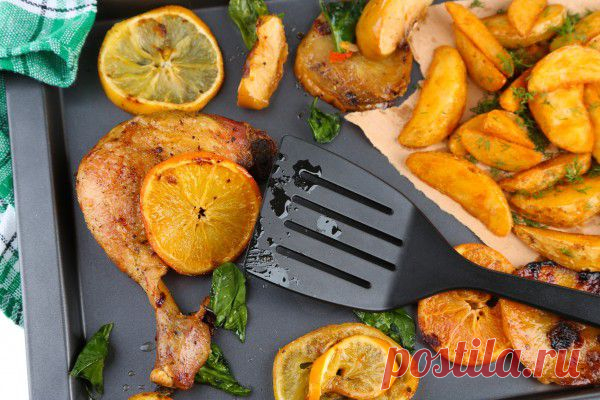 Куриные ножки запечённые с апельсинами и картофелем