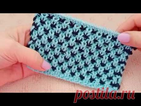 Ленивый жаккард "Капельки" спицами поворотными и круговыми рядами.