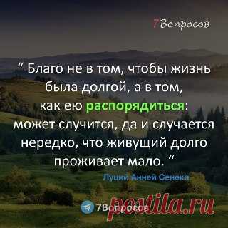 7Вопросов “ Благо не в том, чтобы жизнь была долгой, а в том, как ею распорядиться: может случится, да и случается нередко, что живущий долго проживает мало. “ © Луций Анней Сенека