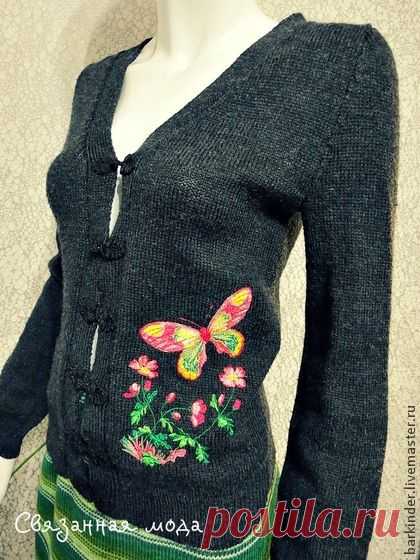 Кофточка с вышивкой "Happy" - вязаная кофта,кофта,Трикотажная кофта,вязание на заказ