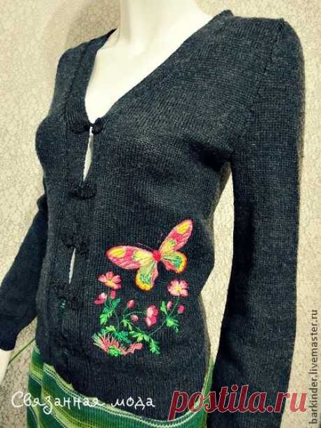 Кофточка с вышивкой &quot;Happy&quot; - вязаная кофта,кофта,Трикотажная кофта,вязание на заказ