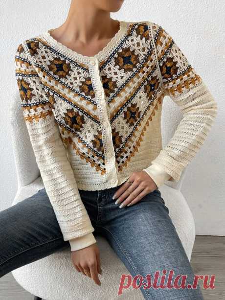 EMERY ROSE Geo Pattern Pointelle Knit Cardigan | SHEIN USA