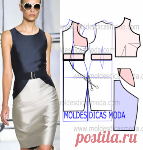 Vestido duas cores afina silhueta com o passo a passo do molde Analise o desenho da transformação do molde de vestido duas cores afina silhueta. Só desta forma pode fazer a leitura de forma correta e assim...