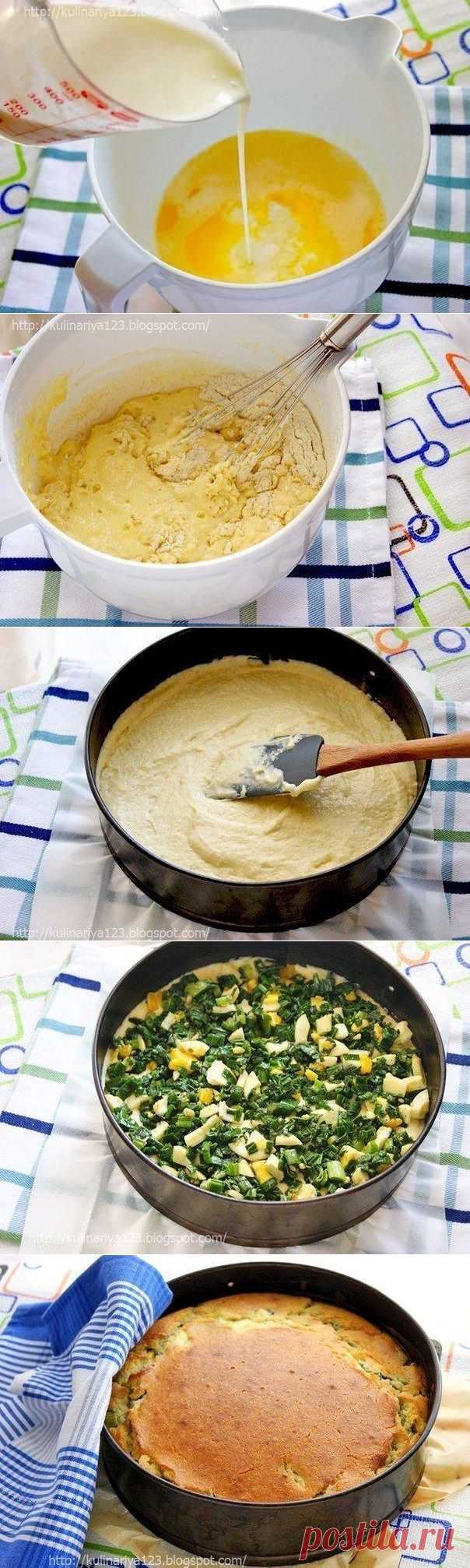 Заливной пирог с луком и яйцом