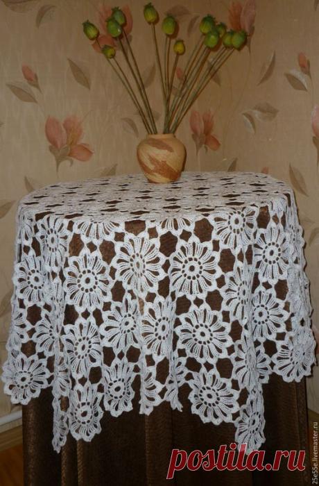 Купить Скатерть шестигранная белоснежная - белый, ручное вязание, ручная работа, Вязание крючком