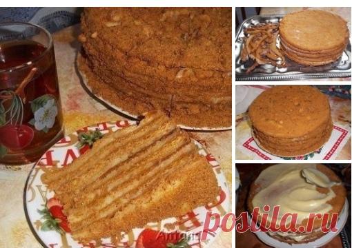 Медовик с заварным кремом - нежный, пропитанный, большой...

Легко готовится, очень вкусный и нежирный! Безумно вкусный крем и воздушные медовые коржи!

Ингредиенты:

Для теста:
2 яйца
1 стак. сахара
50 г. масла сливочного
2 ст.л. меда
2 ч.л. соды
3 стак. муки
ля крема:
2 яйца
2 стак. сахара
3 ст.л. муки
350 г. масла сливочного
0,5 л. молока

Приготовление:

Тесто:
1. В эмалированной миске растираем яйца с сахаром и медом. Добавляем масло и ставим миску на водяную баню, по...