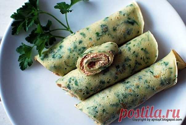 блины с петрушкой и начинкой из творога