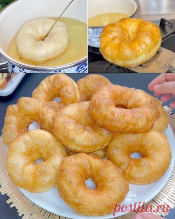 Лучший рецепт вкусных пончиков. Очень пышные и не впитывают масло.

Ингредиенты:
Тёплое молоко 3,2 % — 300 мл;
Вода тёплая — 50 мл;
Сахар — 3 ст. л.;
Дрожжи сухие — 6 г;
Соль — ч. л.;
Яйца — 2 шт.;
Мука — 650 г;
Масло сливочное — 80 г.

Приготовление:
В миске смешиваем воду с теплым молоком. Высыпаем в жидкость сахарный песок, соль и дрожжи, тщательно перемешиваем.
Разбиваем в смесь яйца, смешиваем ингредиенты. Высыпаем в смесь муку и размягченное сливочное масло, замешива...