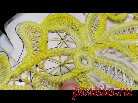 Rosettes and spider web stitches &amp; twisted brides all from the backside of the work - YouTube
