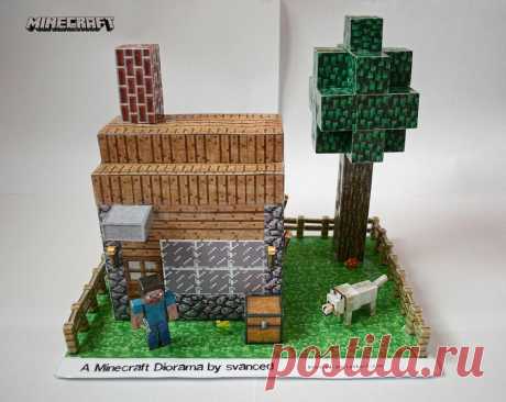 Minecraft Diorama by svanced 1 +DOWNLOAD This is my idea/view of a Minecraft Diorama. All parts(including the house template)were downloaded from pixelpapercraft.The house was scaled up and the rest of the parts too to fit with the house....