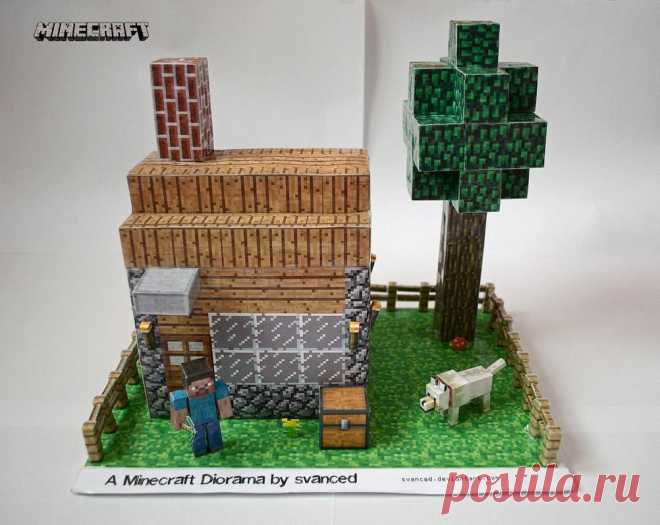 Minecraft Diorama by svanced 1 +DOWNLOAD This is my idea/view of a Minecraft Diorama. All parts(including the house template)were downloaded from pixelpapercraft.The house was scaled up and the rest of the parts too to fit with the house....