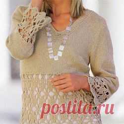 Джемпер с V - образным вырезом и ажуром..