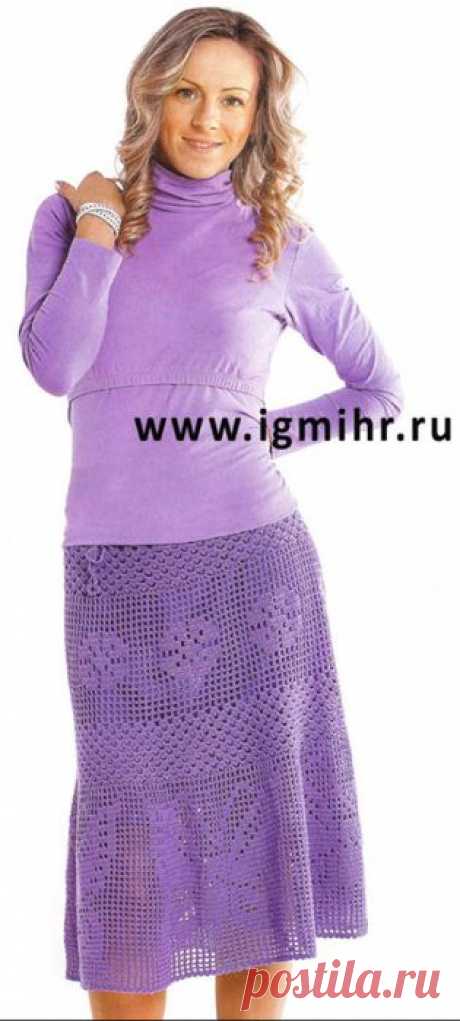 Сиреневая юбка в филейной технике