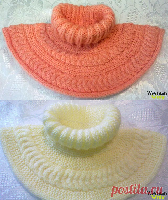 Теплая манишка спицами для мамы и дочки