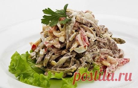 Салат с языком и маринованными грибочками 🍴