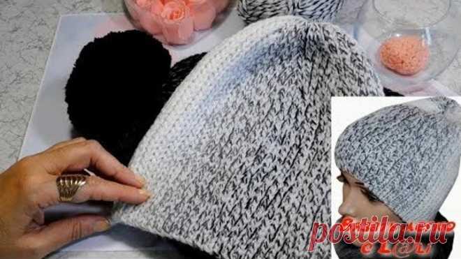 Вяжем шапку - бини поперечным вязанием, незаконченными рядами