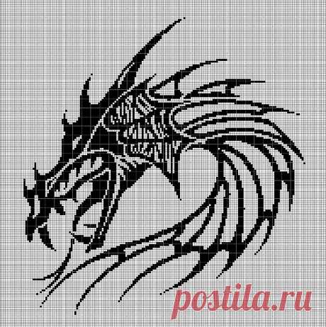 Схема вышивки крестом силуэт головы племенного дракона в pdf