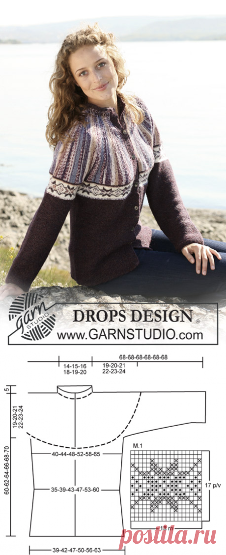 DROPS 108-34 - Cardigan DROPS en “Alpaca” y “Fabel” en punto musgo con orilla en patrón de estrellas. Talla S – XXXL. - Free pattern by DROPS Design