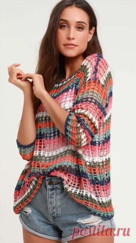 crochelinhasagulhas: Blusa colorida em crochê para inspiração