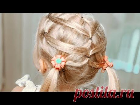 Прическа для девочек за 5 минут / Два низких хвоста декорированные прядями / Прическа за пять минут - YouTube