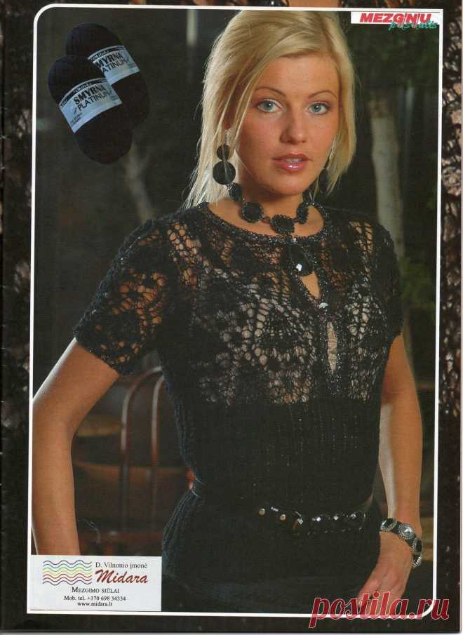 Черный - навсегда! Ажурный пуловер спицами..