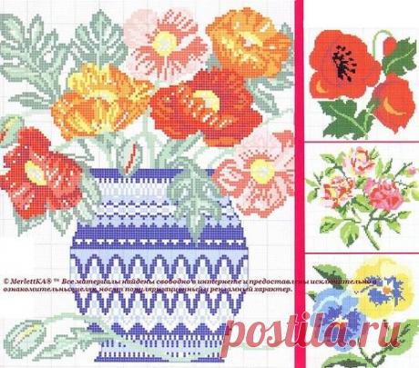 Вышивка крестом - 50 схем цветов и композиций