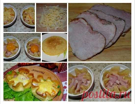 Завтрак в корзинках из блинчиков