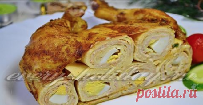 Курица с блинами со свининой — очень вкусное, необычное блюдо для праздничного стола, которое удивит гостей и порадует родных