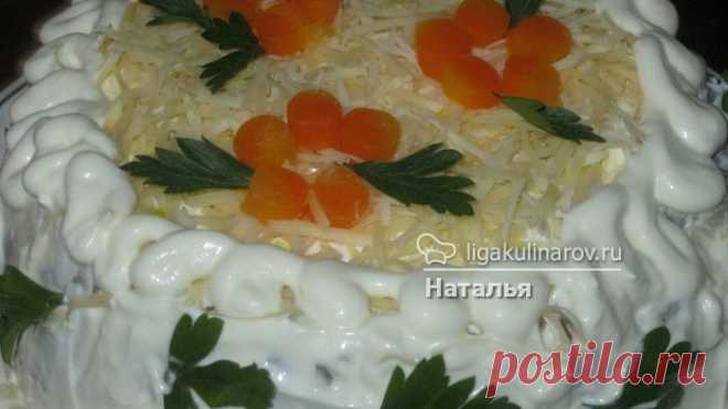 Салат с кальмарами, грибами и сыром – рецепт с фото от Лиги Кулинаров, пошаговый рецепт
