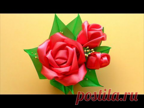 Как сделать БУТОНЫ РОЗ Канзаши. Мастер-класс / Kanzashi Satin Ribbon Rose. DIY... — Яндекс.Видео