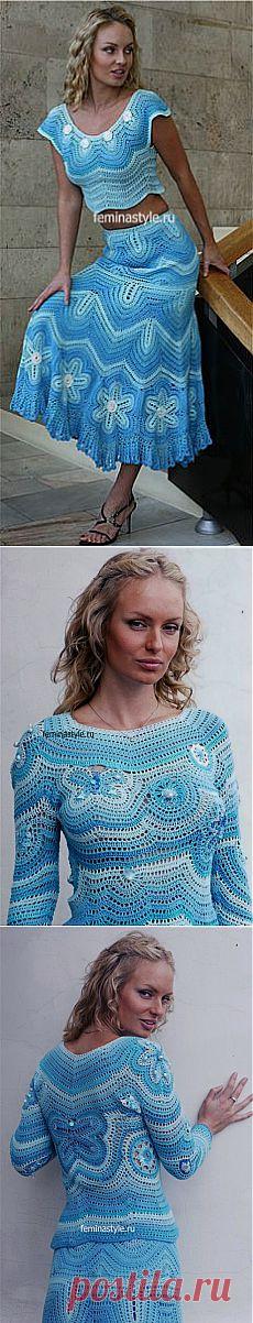 Джемпер в стиле фриформ и юбка выполненные крючком / Рукоделие / Домоводство / Женские секреты / Женский стиль