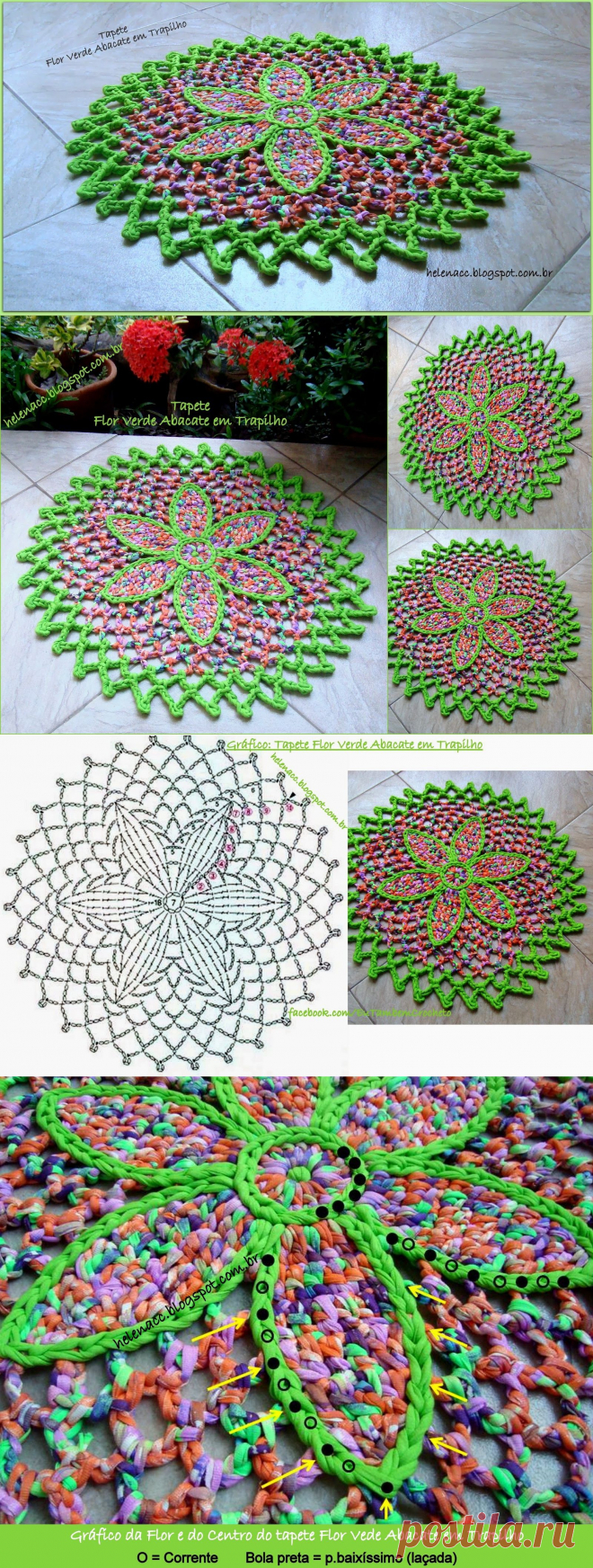EU TAMBÉM CROCHETO...: Tapete Flor Verde Abacate em Trapilho