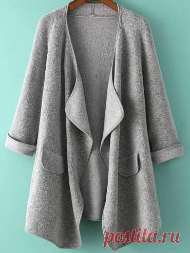 Grey Long Sleeve Loose Cardigan -SheIn(Sheinside)