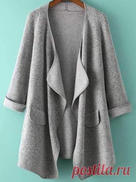 Grey Long Sleeve Loose Cardigan -SheIn(Sheinside)