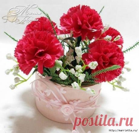 Букет гвоздик из бумаги в бобинке от скотча. Фото мастер-класс