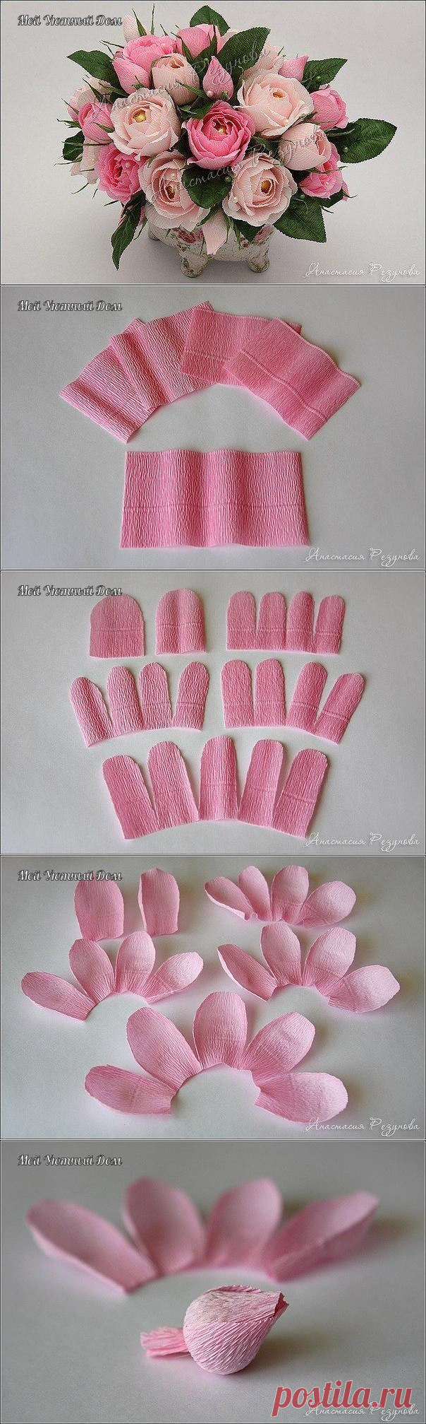 Букет из розовых роз из гофрированной бумаги с конфетами — Сделай сам, идеи для творчества - DIY Ideas