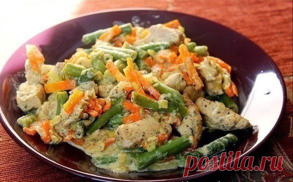шеф-повар Одноклассники: Курица со стручковой фасолью и овощами в сливочном соусе