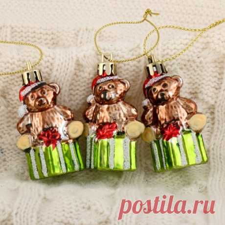 Украшение ёлочное "Мишка на подарке" (набор 3 шт) 6*4 см (4192531) - Купить по цене от 91.00 руб. | Интернет магазин SIMA-LAND.RU