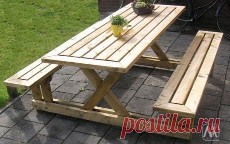 Деревянный стол и скамейки для дачи / Взлом логики