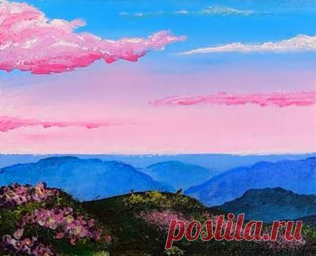 Рисуем пейзаж с розовыми облаками