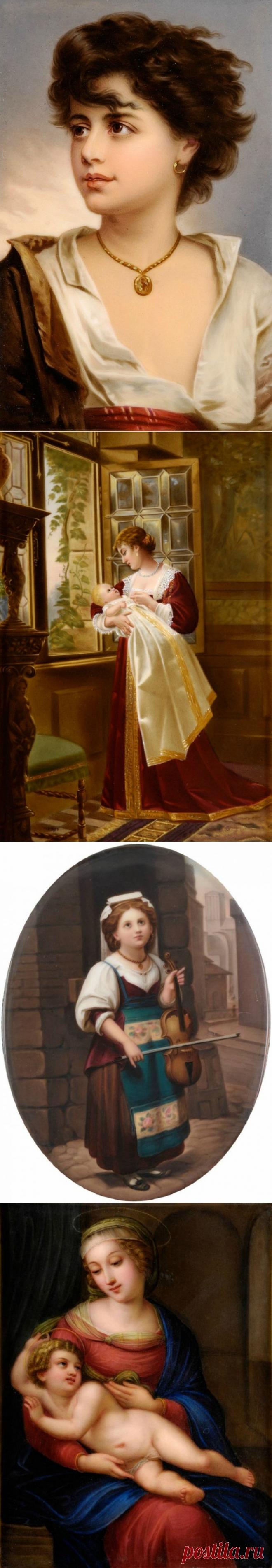 Аукционное ассорти: Живопись на фарфоре 19 век... ЖанровоПортретное.