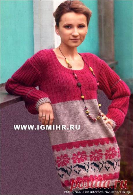 Теплая туника с жаккардовыми узорами. Спицы