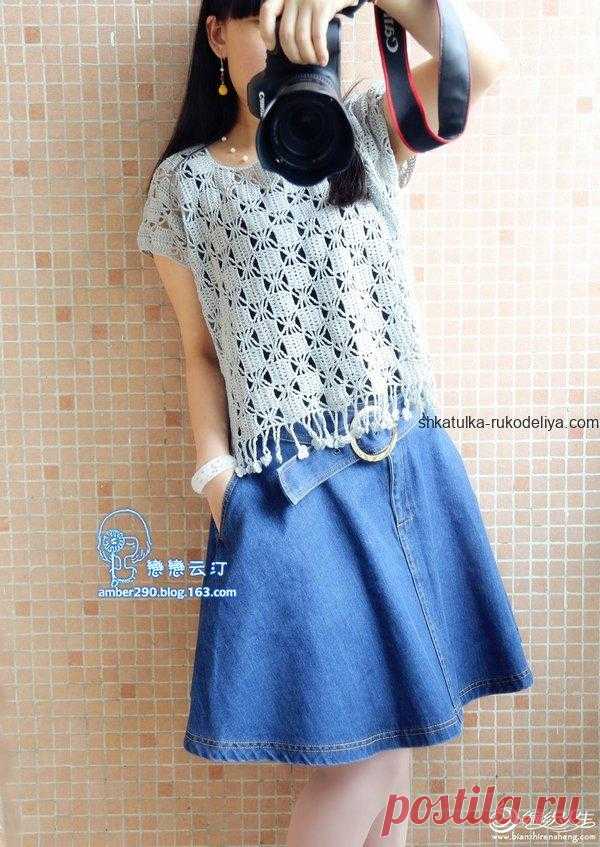 Топ узором “паучки” Топ узором “паучки” крючком. Летний топ крючком схемы