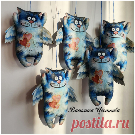 Синий кот. Котик. Игрушки своими руками. Грунтованный текстиль