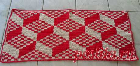 Коврик узором «ромбы» Коврик вяжется крючком (столбиками с накидом) узором "ромбы". Схема