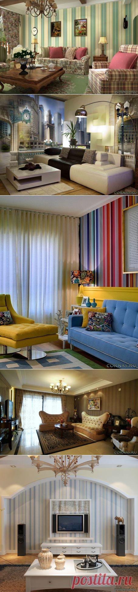 Обои в интерьере гостиной фото |