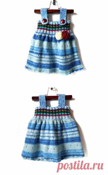 Knitted Baby Dress Blue Multicolor 9 12 от SasasHandcrafts
