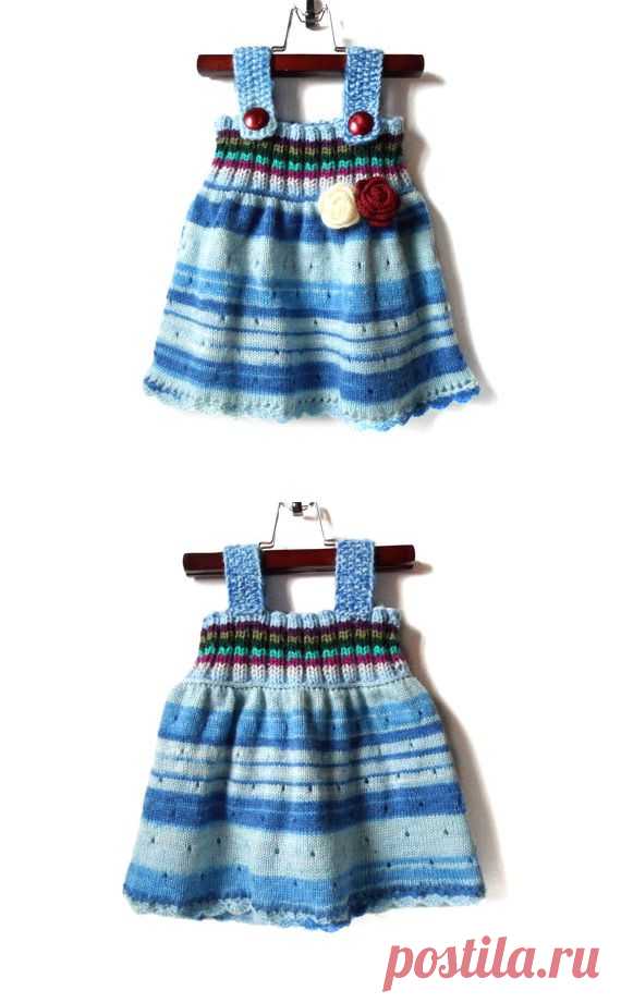 Knitted Baby Dress Blue Multicolor 9 12 от SasasHandcrafts