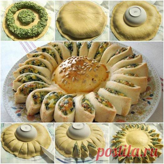 Как DIY легко вытащить из шпината и сыра Подсолнух пирог | www.FabArtDIY.com