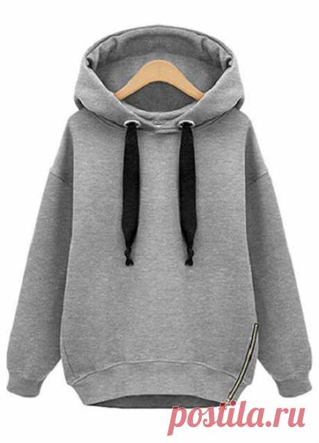 Grey Hooded Long Sleeve Drawstring Loose Sweatshirt 21.67 | Ropa